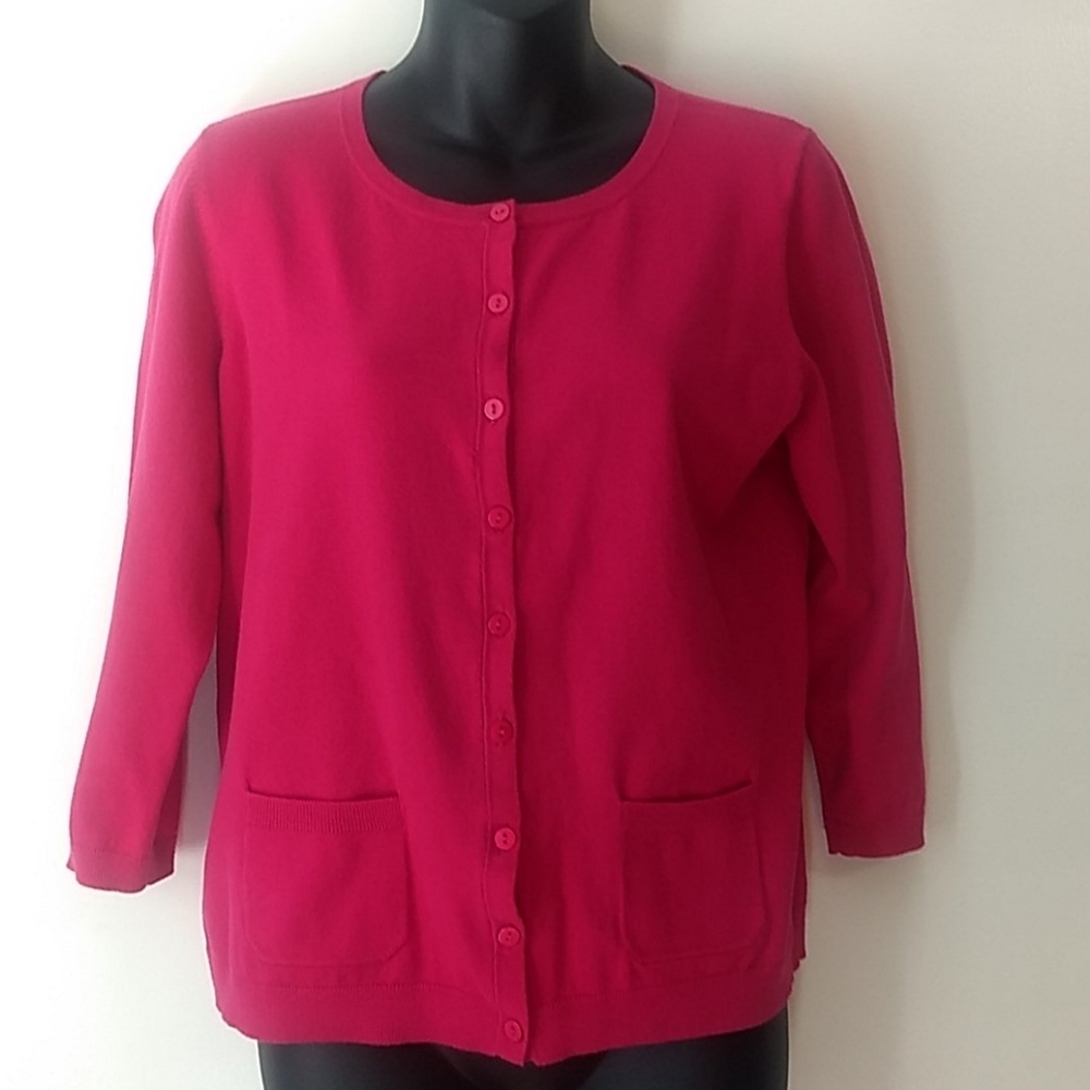 Talbots Fuschia Pink Button Up Sweater